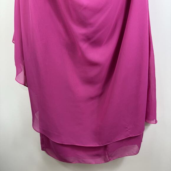 JJ’s House New Fuchsia One Shoulder Dress Size 26W Chiffon Layer Sequin Beaded - Picture 10 of 14